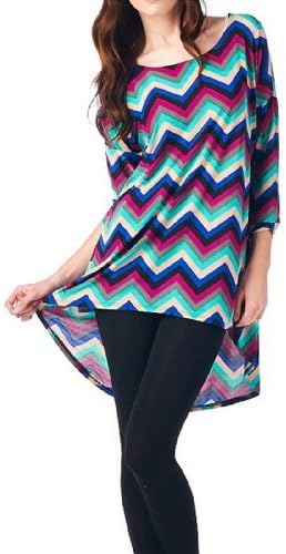 Women'S Poly Span Chevron Print High & Low Tunic with 3/4 Sleeves - Chevron