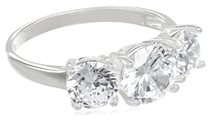 Sterling Silver Three-Stone Simulated Diamond Ring (3.83 cttw), Size 7