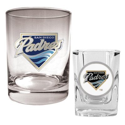 MLB San Diego Padres Rocks Glass & Square Shot Glass Set - Primary Logo