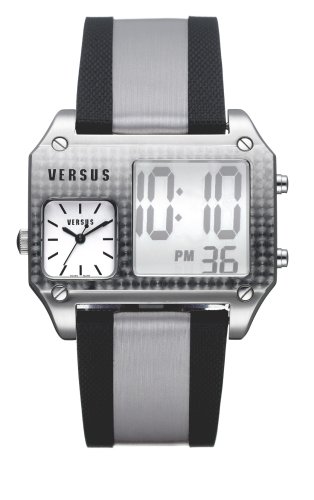 Versus By Versace Gents 'Twin Twice' Steel Silver And Black Strap Watch