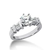 0.75 Ct Diamond Engagement Ring Round Cut Baguette Channel Accent Style SI3 H