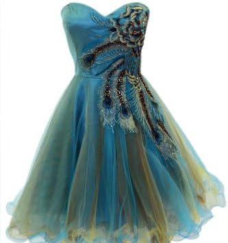 Azaria Stlyle 60065 Metallic Strapless Peacock Homecoming Cocktail Dress Turquoise XS