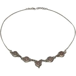 Rose Quartz Gemstone Silver Necklace 17.5 inches (gnklcs276nklc)