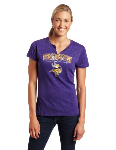 NFL Women's Minnesota Vikings Champion Swagger II Short Sleeve Split Crew Neck Heather Tee (Marled Purple, Large)