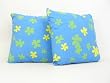 Bright Blue Throw Pillow with Yellow & Green Daisies