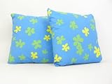 Review   / Bright Blue Throw Pillow with Yellow & Green Daisies