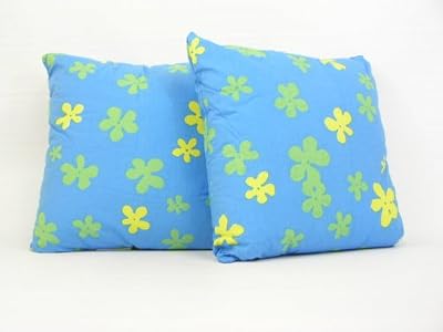 Bright Blue Throw Pillow with Yellow & Green Daisies