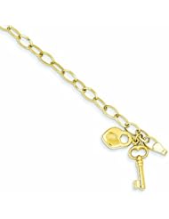 Genuine 14K Yellow Gold Polished Heart Lock And Key Bracelet 7.5 Inches 4 Grams Of Gold 100% Satisfaction Guaranteed.