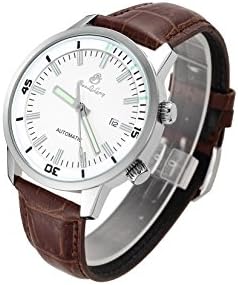 Men's Vintage Leather Night Vision 100m Waterproof White Dial Stainless Steel Auto Mechanical Watch