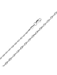 14K White Gold 1.5mm Diamond-Cut Solid Rope Chain Necklace with Lobster Claw Clasp