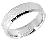 14K. White Gold Hammered Design Comfort Fit Wedding Band Ring