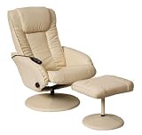 Relaxateeze Lazio Cream Faux Leather Massage Swivel Recliner Chair with Footstool