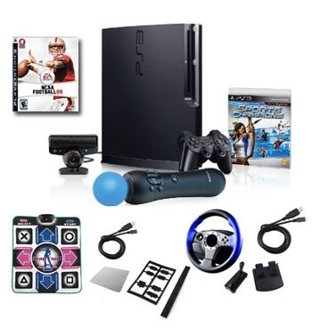 Sony Playstation 3 320GB Move Super Bundle- Wheel Dance Pad Cables and More