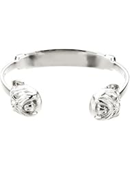Sterling Silver/Rhodium Plated Diamond Bulldog Bangle Bracelet -- LIFETIME WARRANTY