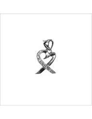 14k White Gold, Open Heart Pendant with Lab Created Gem 11mm Wide