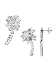 Sterling Silver Cubic Zirconia Palmetto Stud 10mm x 19mm Earrings and 14mm x 24mm Pendant Set