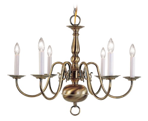 Livex Lighting 5006-01 Williamsburg 6 Light Antique Brass Chandelier