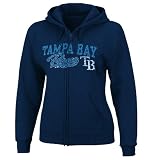 MLB Women's Tampa Bay Rays The Beauty Long Sleeve Fullzip Fleece Hoodie (Athletic Navy, Small)