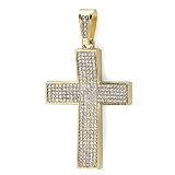 18k Yellow Gold Plated White CZ Cubic Zirconia Hip Hip Iced Micro Pave Mens Religious Cross Pendant (3.5 inch x 1.75 inch)