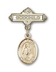 Gold Filled Baby Badge with St. Patrick Charm and Godchild Badge Pin