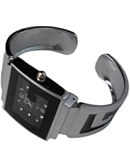 BestOfferBuy Women Square Dial Steel Bangle Cuff Bracelet Wrist Watch Black