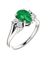 18K White Gold 9.00x6.00mm Pear Cut Chatham Created Emerald and Diamond Ring -- LIFETIME WARRANTY