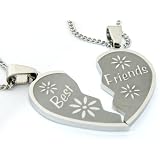 Bestfriends Forever Heart Pendant Necklace Stainless Steel Rolo Chain Best Friends Pair Chain Necklace