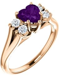 18K Rose Gold 6.00x6.00mm Heart Cut Amethyst and Diamond Ring -- LIFETIME WARRANTY
