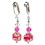 Monet Pink Spring Un-pierced Earring Pair-Swarovsky Austrian Crystal Handcrafted Flower Swirl Jewelry for Ladies and Teens