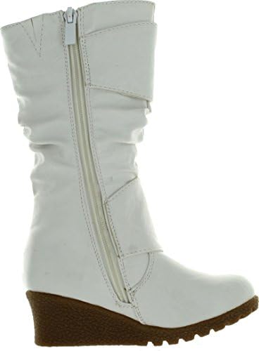 JJF Shoes Pure65 Kids Fashion Slouch Buckles Mid-Calf Zipper Wedge Heel Boots