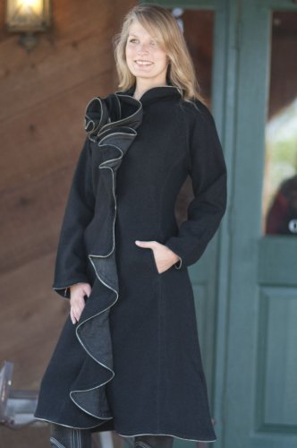 Womens Zipper Rose Boiled Wool Coat