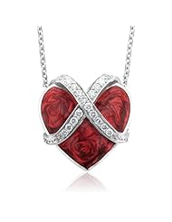 Sterling Silver Red Heart White Diamond Pendant ILOVEU (HI, I2-I3, 0.13carat)