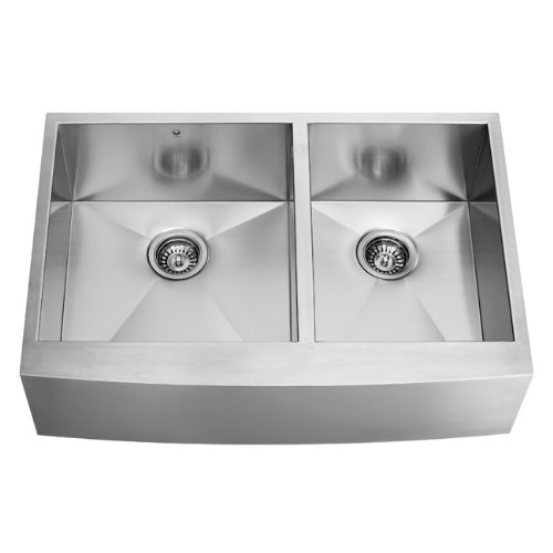 Vigo VG3620BL Stainless Steel Kitchen Sinks 36 Apron Front Stainless Steel 16 Gauge Double Bowl Kit