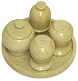 Dropdead Beautiful Verona Beige Marble 4 pc Kitchen Dinner Table Cruet Set with Holding Tray