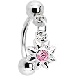 Flower Pink Gem Dangle Eyebrow Ring