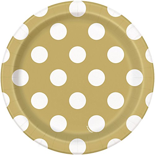 Polka Dot Dessert Plates, 6.875", Gold, 8 Count
