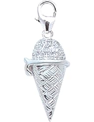 14K White Gold Diamond Ice Cream Cone Charm