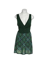 V-neck Jersey/Polyester/Rayon Plaid Print  Dress