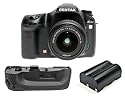 Pentax K10D 10.1MP Digital SLR Camera with Shake Reduction and 18-55mm f/3.5-5.6 Lens + Pentax D-BG2 Battery Grip + Lithium-Ion Spare Replacement Battery