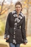 Womens Kendra Belted Nylon Jacket with Rabbit Fur Trim