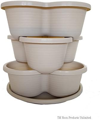 Shamrock 3-tier Stackable Hanging Planter With Root Supporting Drainage System For Indoor &amp; Outdoor Use (Beige)