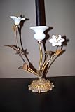 Victorian Fancy Porcelain Flower & Gold Leafed Metal Taper Candle Holder