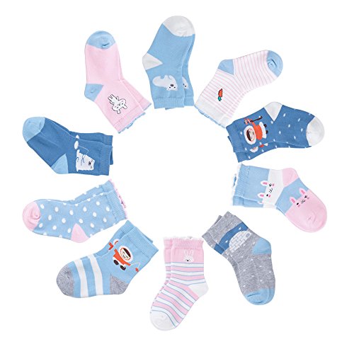 SUNBVE 5 Pack Baby Boys and Girls Seamless Cotton Cozy Socks (1 Years Infant Toddler)