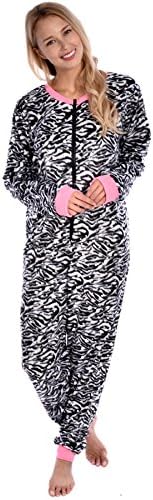 Sweet Intimates Women's Adult Onesie Hoodless Ultra Soft Printed One Piece Pajama Zebra Large