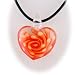 Murano Glass Flower Heart Pendant 18 Inch Rubber Cord Necklace Sterling Silver Clasp
