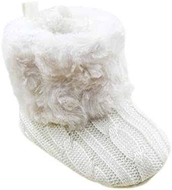 Floomer Baby Girls Knit Soft Fur Winter Snow Boots Crib Shoes White 12-18M