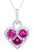 10k White or Yellow Gold Half Moon and Princess Created Pink Sapphire Stone Set and Diamond Heart Pendant (1/5 cttw, I Color, I2-I3 Clarity), 18