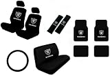 15 Piece NFL Auto Interior Gift Set - Oakland Raiders - A Set of 2 Seat Covers, 1 Rear Bench Cover, 1 Steering Wheel, A Set of 2 Seat Belt Pads, and A Set of 4 Plush Carpet Floor Mats