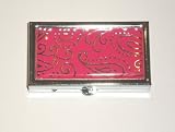 Silver & Pink Paisley Pill Box Case Organizer : Compact Size
