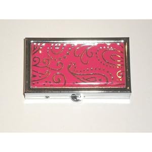 Silver and Pink Paisley Pill Box Case Organizer : Compact Size